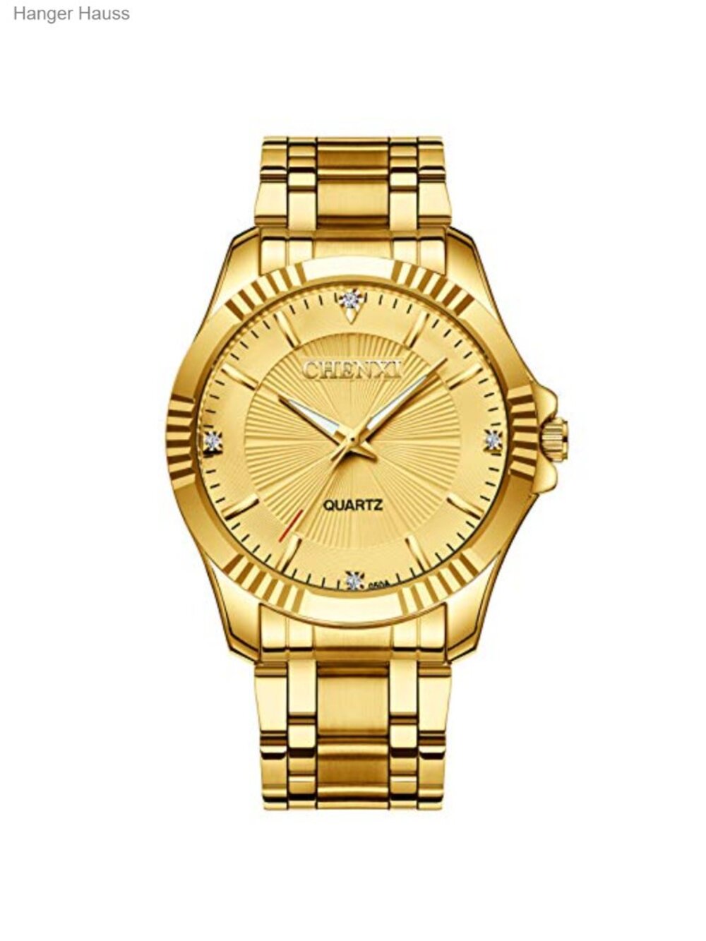 Luxury Mens Gold Stainless Steel Quartz Crystal Watch